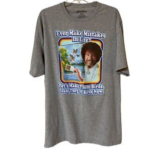 Bob Ross Men’s Gray Ever Make Mistakes in Life Graphic Shirt